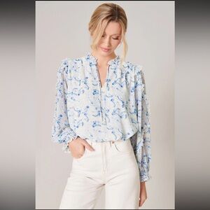 Sugarlips Corinna Paisley Floral Print Balloon Slv Blouse LS Cottagecore Sz L 💙